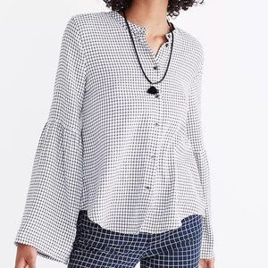 Madewell Bell Sleeve Button Down Blouse Plaid Checked Checkered Black White